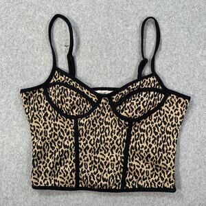 Anthropologie Blue Tassel Corset Cami Top Animal Print Womens Large Cropped New